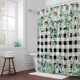 thumbnail image 6 of Daisy Eucalyptus Leaf Shower Curtain for Bathroom Decor, Summer Flower Black White Plaid Waterproof Fabric Shower Curtain, 72"x96" Set with 12 Hooks, 6 of 9