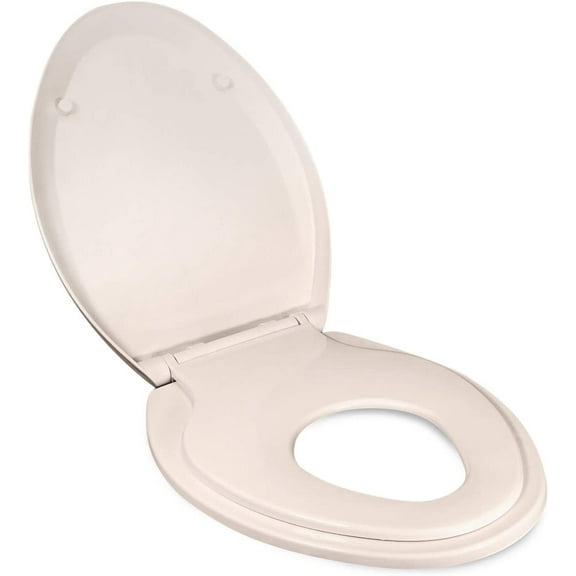 Elongated Toilet Seat with Built in Potty Training Toddlers Seat Magnetic Kids Seat Fits both Adult and Child Plastic Bone