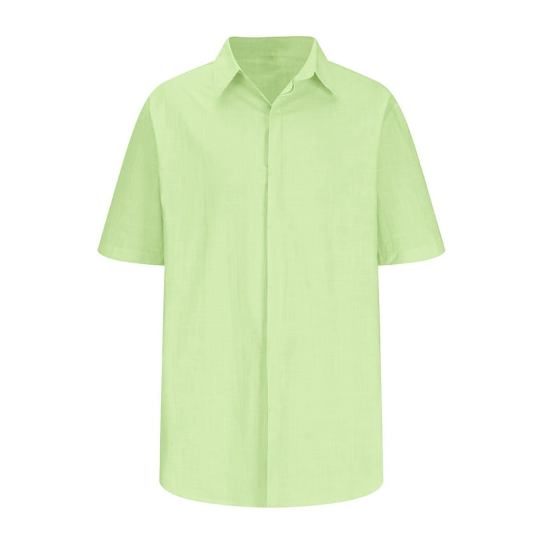 XMMSWDLA Mens Short Sleeve Shirts Button Down Tops Fishing Tees Spread  Collar Plain Summer Blouses Green Muscle Shirts for Men 