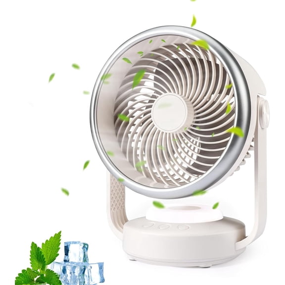 Oscillating Desk Fan, Rechargeable 6000mAh Battery Air Circulator, Quiet Portable Table Fan with 4 Speeds, 90° Tilt, Night Light, Bedroom Office