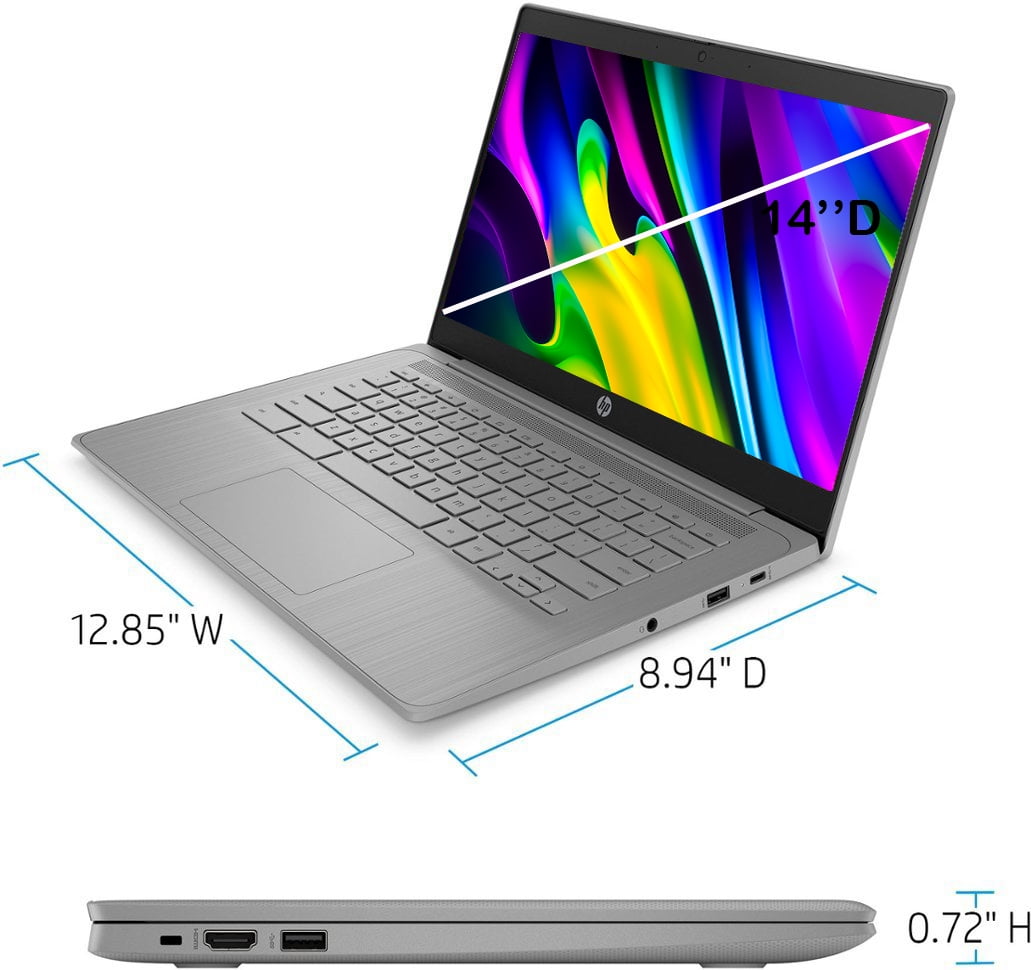 HP Chromebook 14 Laptop, 14 Inch Screen, Intel Celeron Processor N4120, 4GB DDR4 RAM, 64GB eMMC, Chrome OS, 720p Webcam, HDMI, WiFi, for Student and College, Modern Gray
