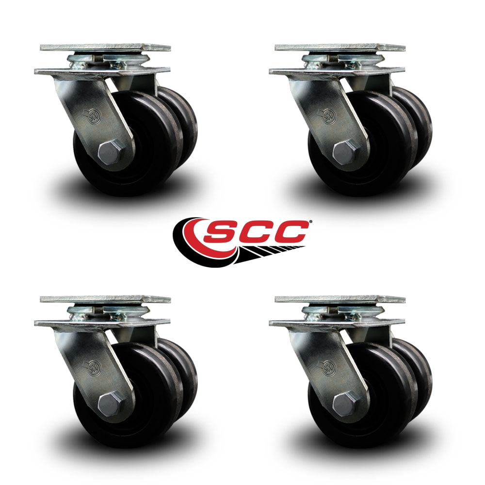 4 Inch Dual Phenolic Wheels Swivel Caster Set with Roller Bearing Service Caster