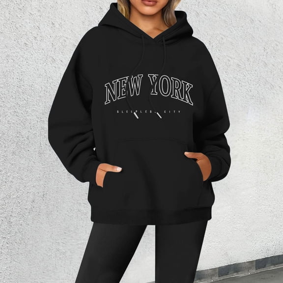 XINXIAOO Women's Sweatshirts Hoodies Long Sleeve Hoodie Womens Pullover Hoodie Cozy Sweatshirts for Women Black Crewneck Sweatshirt Fall Outfits Women Streetwear