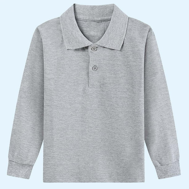 Ceisia Kids' Solid Color Long Sleeve Polo Shirt for Back-to-School & Casual Wear Gray 7 Years Gifts