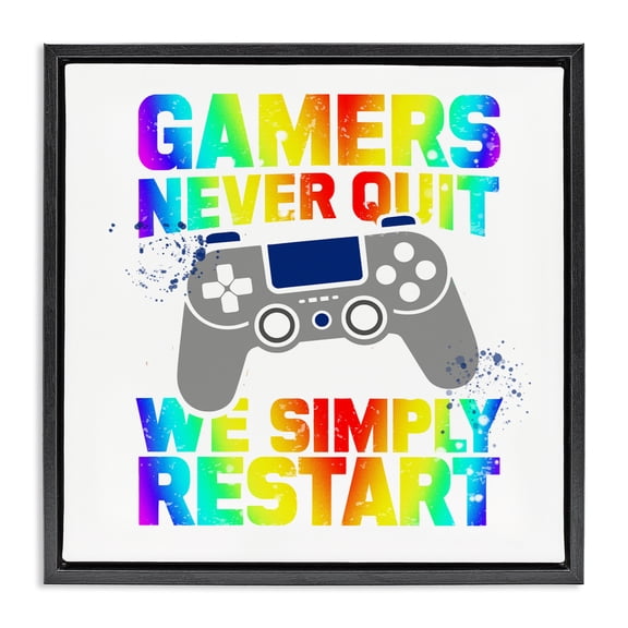 Rainbow Gamers Never Quit Black Framed Floater Canvas Wall Art, design by Kim Allen