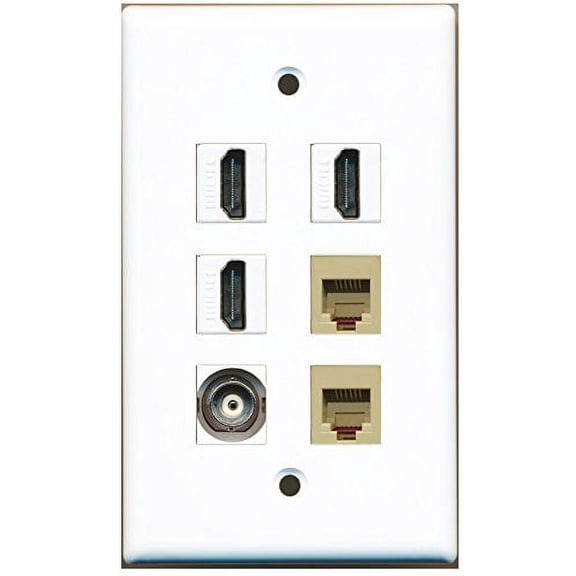 RiteAV - 3 HDMI 2 Port Phone RJ11 RJ12 Beige 1 Port BNC Wall Plate