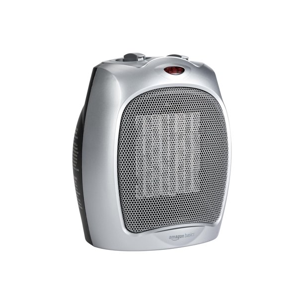 Amazon Basics - Calentador de cerámica portátil para uso en interiores, para oficina y hogar, protección contra sobrecalentamiento y vuelco, termostato, no oscila, 150