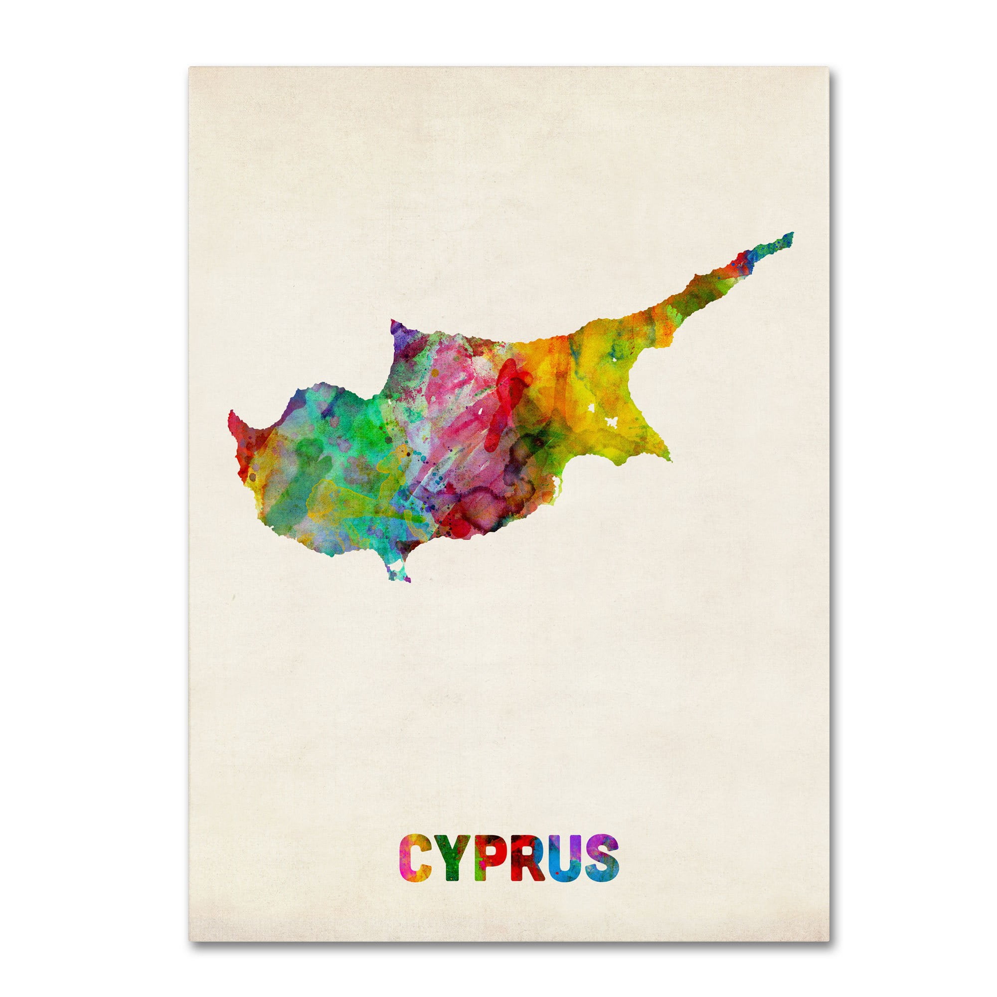 Trademark Fine Art "Cyprus Watercolor Map" Canvas Art by Michael Tompsett