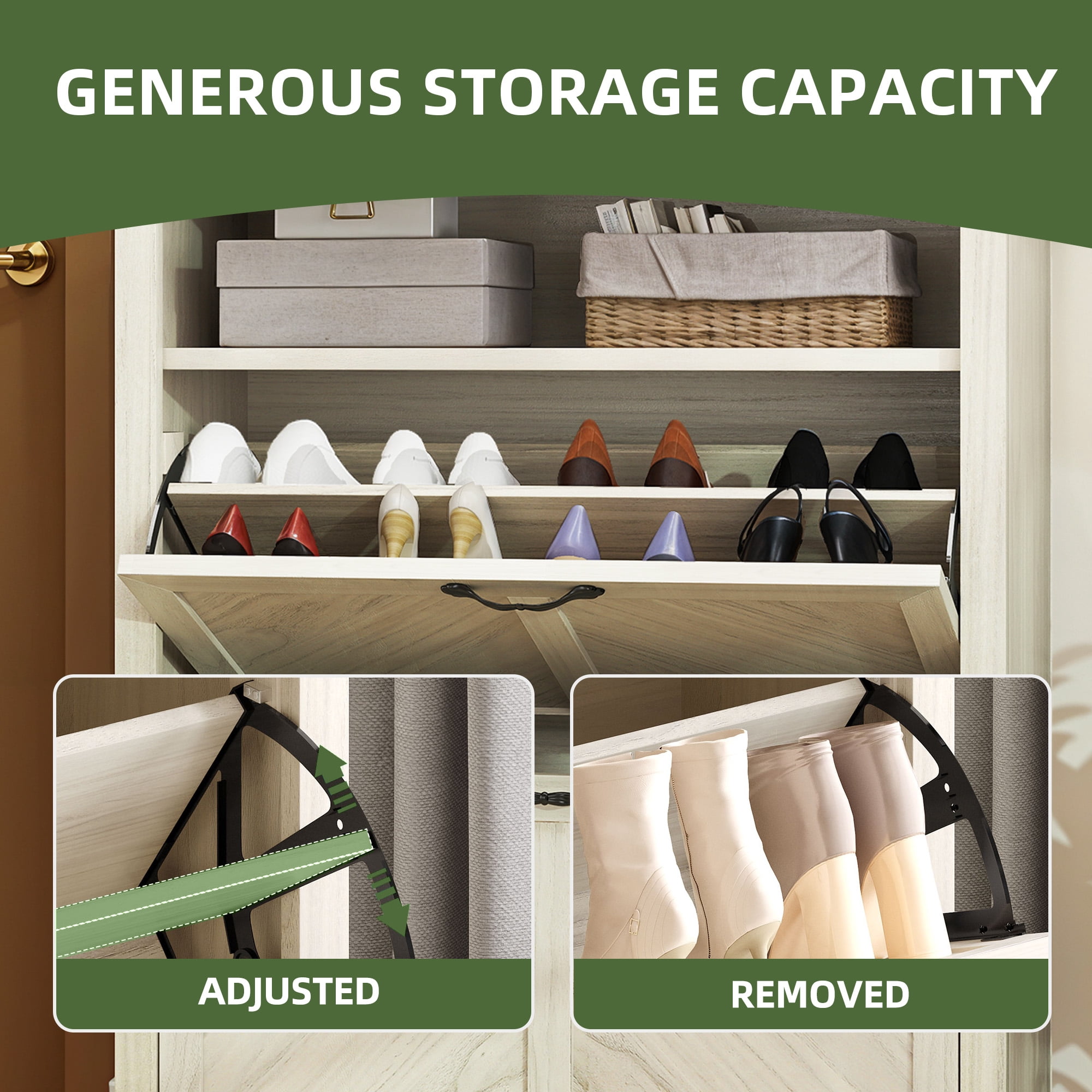 Uforic Shoe Cabinet with 2 Flip Drawers, Free Standing Shoe Racks Storage Cabinet ,Shoe Organizer Narrow Closet, Oak