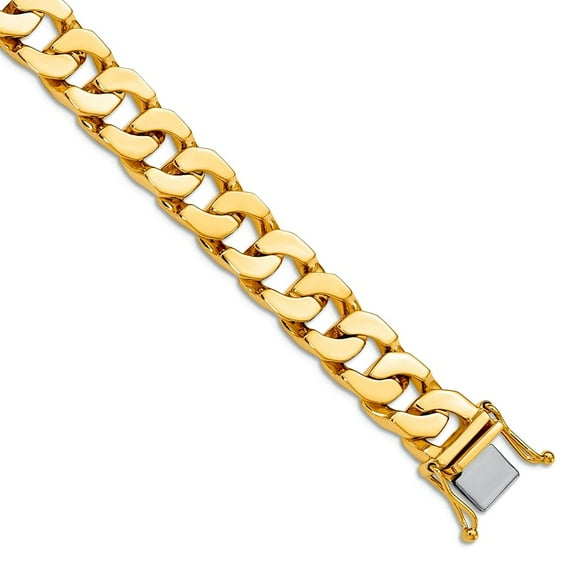 14k Yellow Gold Solid 10mm Hand Polished Fancy Link Chain Bracelet 8 Inch Lobster Claw Link Bracelet for Women and Men
