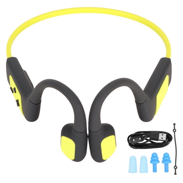 Auriculares de oído abierto 32 GB Conducción ósea Natación Buceo Auriculares deportivos IPX8 Auriculares inalámbricos Bluetooth impermeables Amarillo