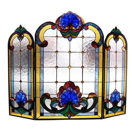 

RADIANCE Goods Tiffany-Glass 3pcs Folding Victorian Fireplace Screen 40 Wide
