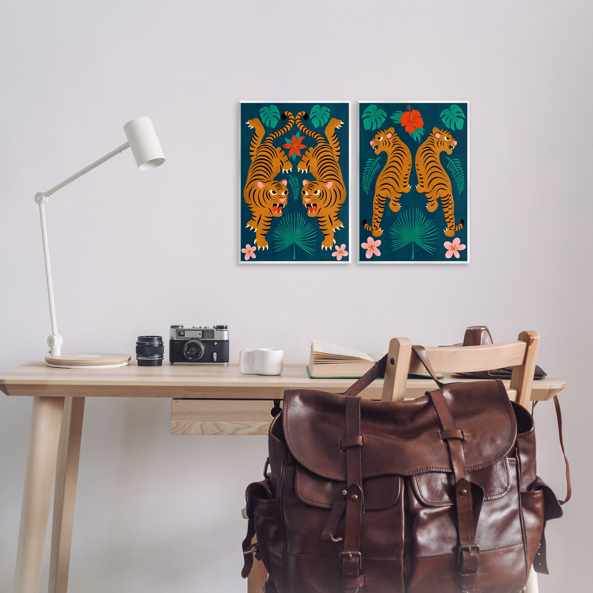 Stupell Industries Twin Jungle Tigers Animals Painting Unframed Art Print Wall Art, 11 x 14, Set of 2