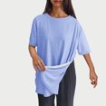 thumbnail image 2 of Timegard Hauts pour Femmes Col Rond Manches Courtes Boutons Latéraux Couleur Unie Confortable Décontracté Blouse Ample Haut, 2 of 8