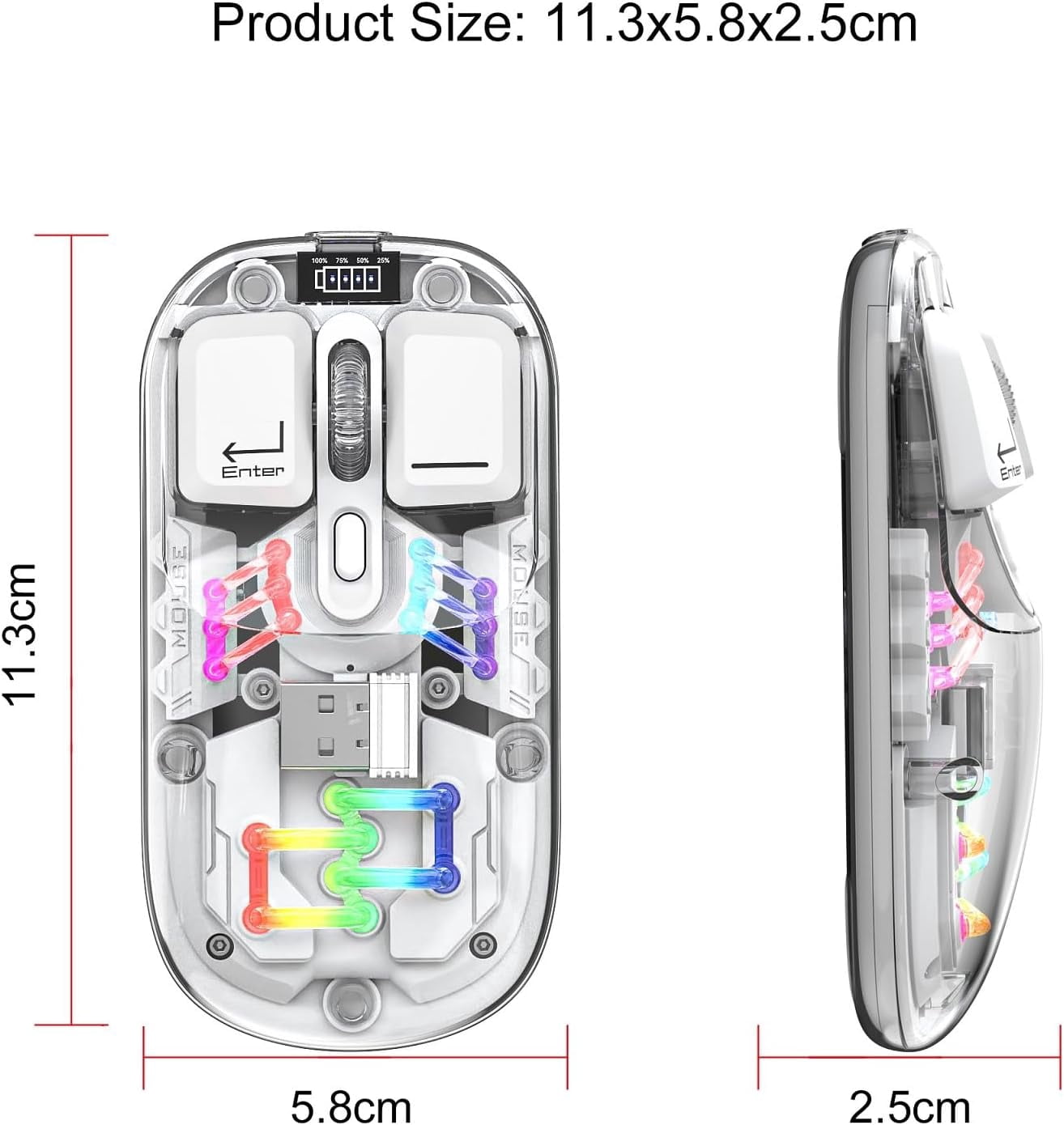 Wireless Bluetooth Gaming Mouse, Transparent Dual-Mode BT 5.0 + 2.4G RGB Mouse, Magnetic Top Cover Rechargeable Silent Mouse for PC Laptop Tablet
