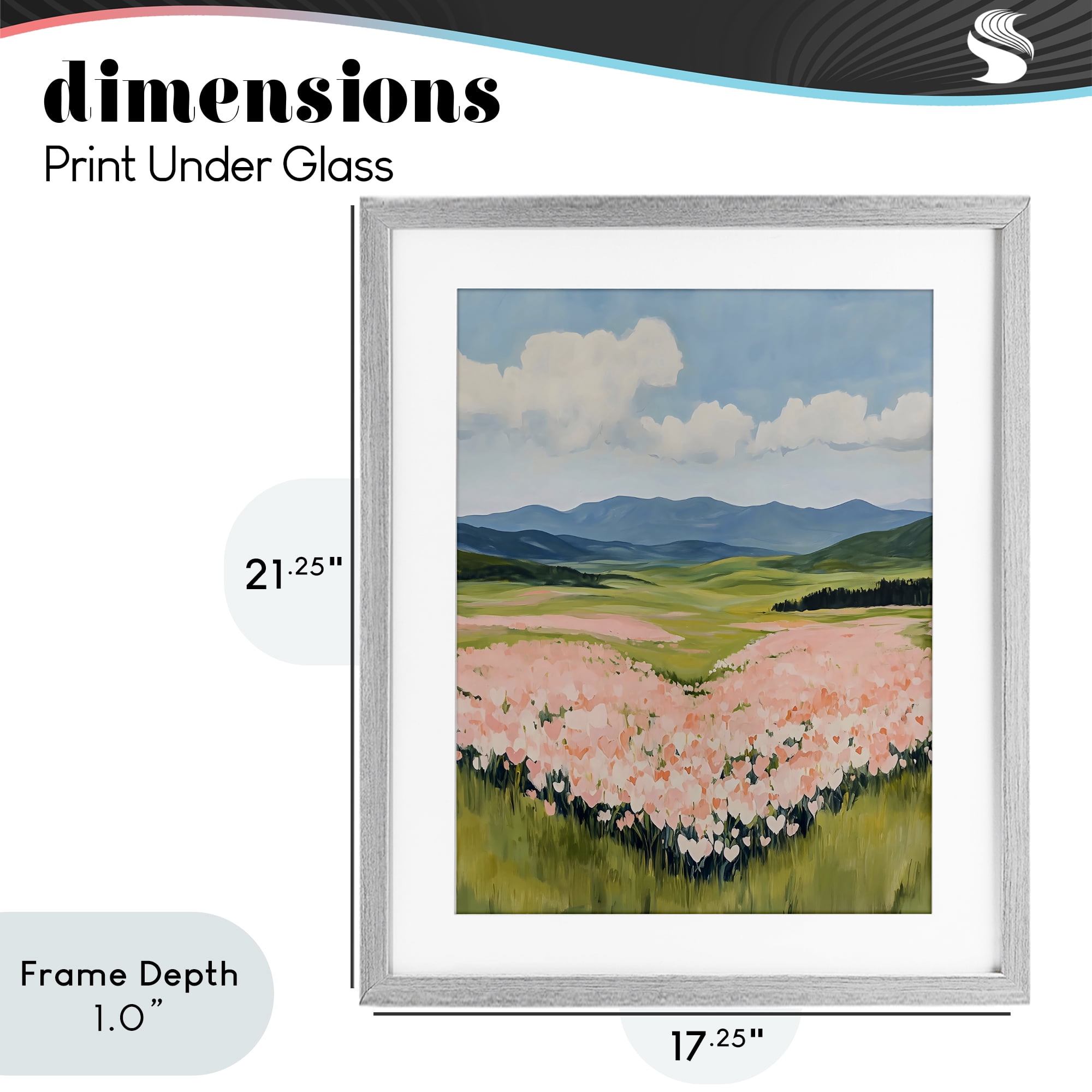 Stupell Industries Heart Shaped Flower Field Gray Framed Print Under Glass, design by The Prints Vibe