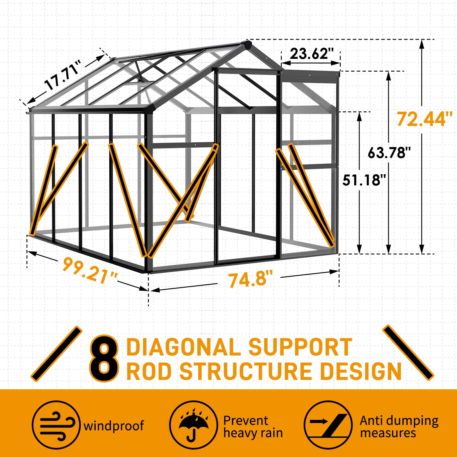 Ktaxon 6'x8' Gardening - Walk in Greenhouse, with Polycarbonate  Aluminum Frame,  Adjustable Vents, Sliding Door, Greenhouse for Outdoor