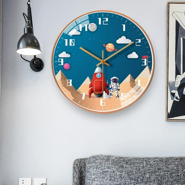 Reloj de pared de reloj analógico de dibujos animados sin tictac, marco  dorado redondo silencioso, reloj de pulgadas para habitación de EstiloD 