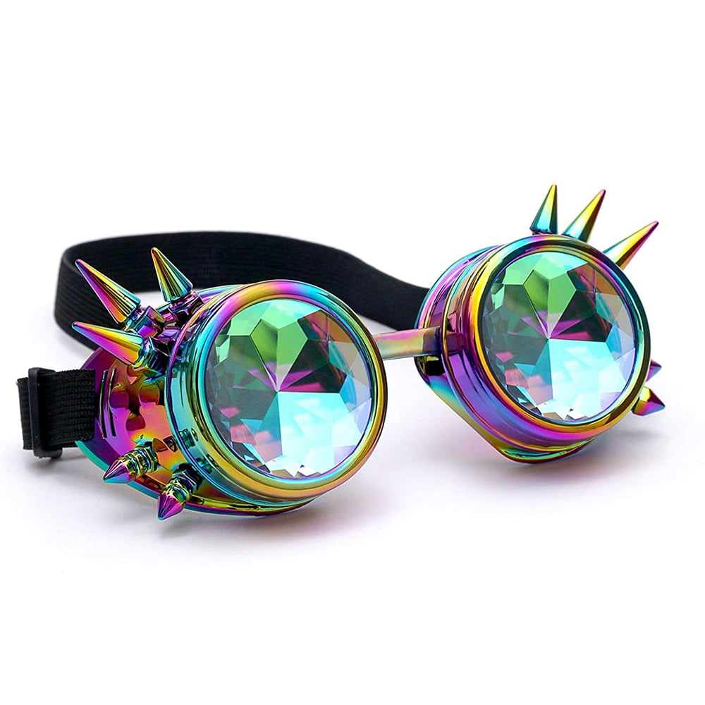 Kaleidoscope Steampunk Rave Glasses Goggles with Rainbow Crystal Glass Lens 