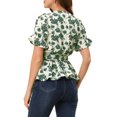 thumbnail image 3 of INSPIRE CHIC Women's Tops Floral V Neck Short Sleeves Round Hem Ruffle Peplum Blouse S Beige-Green, 3 of 6