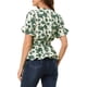 thumbnail image 3 of Blusa de peplum con envoltura para mujer INSPIRE CHIC, 2026, verano, floral, de manga corta, con volantes, cuello en V, con cinturón, color beige-verde, 3 of 6