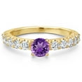thumbnail image 3 of Gem Stone King 14K Yellow Gold Purple Amethyst and Lab Grown Diamond Engagement Ring for Women | 1.13 Cttw | Round 5MM | Gemstone February Birthstone | Size 8, 3 of 6