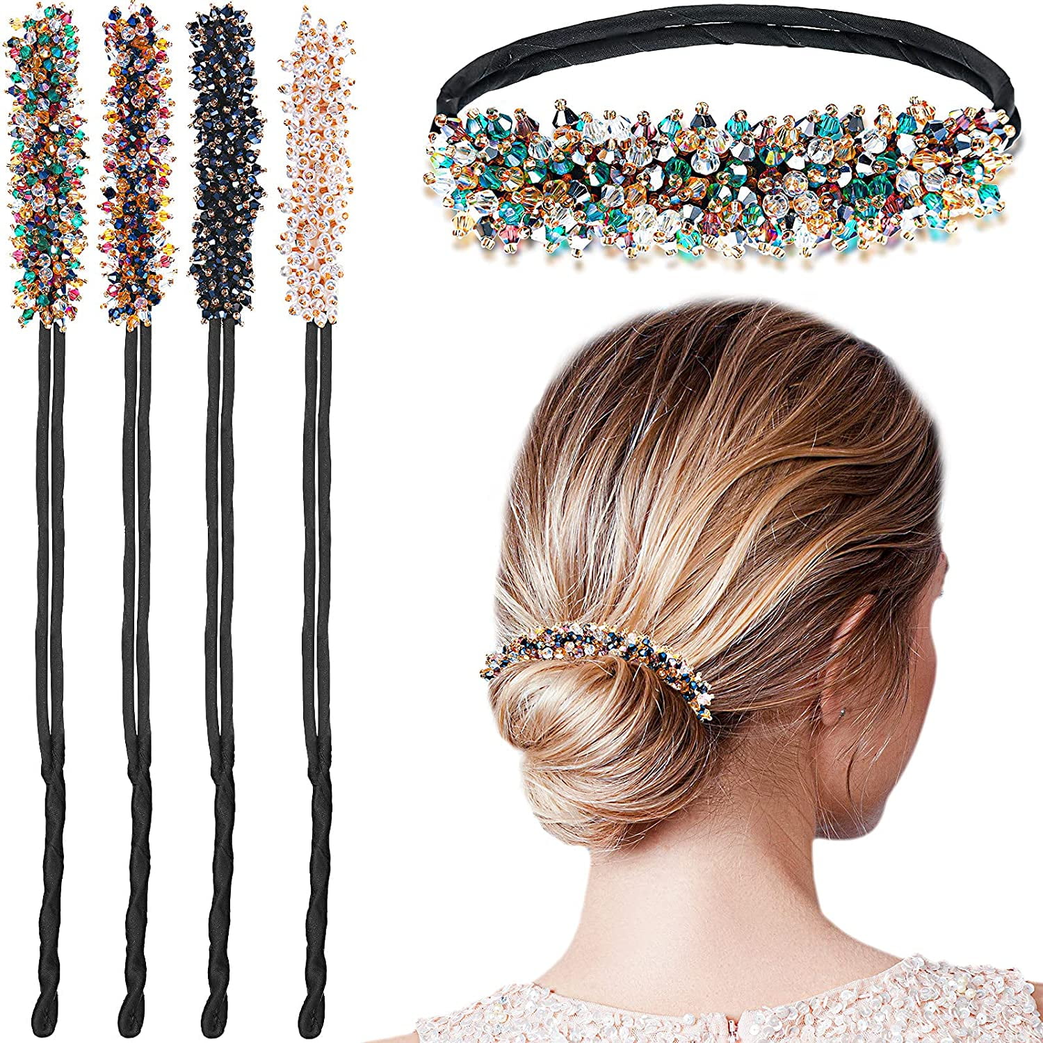 4 Pieces Rhinestone Hair Bun Maker Magic Hair Styling Deft Bun Elegant