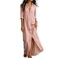 thumbnail image 4 of Gytharion Women's Flowy Maxi Dresses Lapel Long Sleeve Front Slit Dresses Loose Elegant Casual Shirt Dresses, 4 of 7