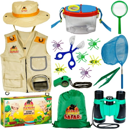 OzBSP Kids Outdoor Adventure Kit. Kids Explorer Kit -  Nature Exploration Toy for Boys and Girls. Bug Catching Pack. Safari Vest & Hat Costume, Binoculars, Magnifying Glass, Butterfly Net,