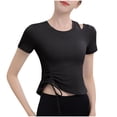thumbnail image 2 of ClodeEU Women's Crew Neck Short Sleeve，Bottom hem With Drawstring, Basic Tight Fit T Shirt Black,Womens Plus S, 2 of 3