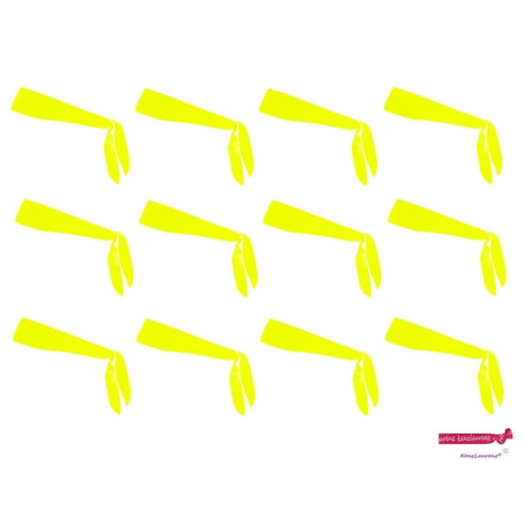 Kenz Laurenz Tie Back Headbands 12 Moisture Wicking Athletic Sports Head Band Neon Yellow