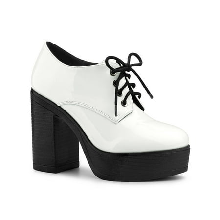 

Unique Bargains Women s Platform Lace Up Chunky Heel Ankle Booties