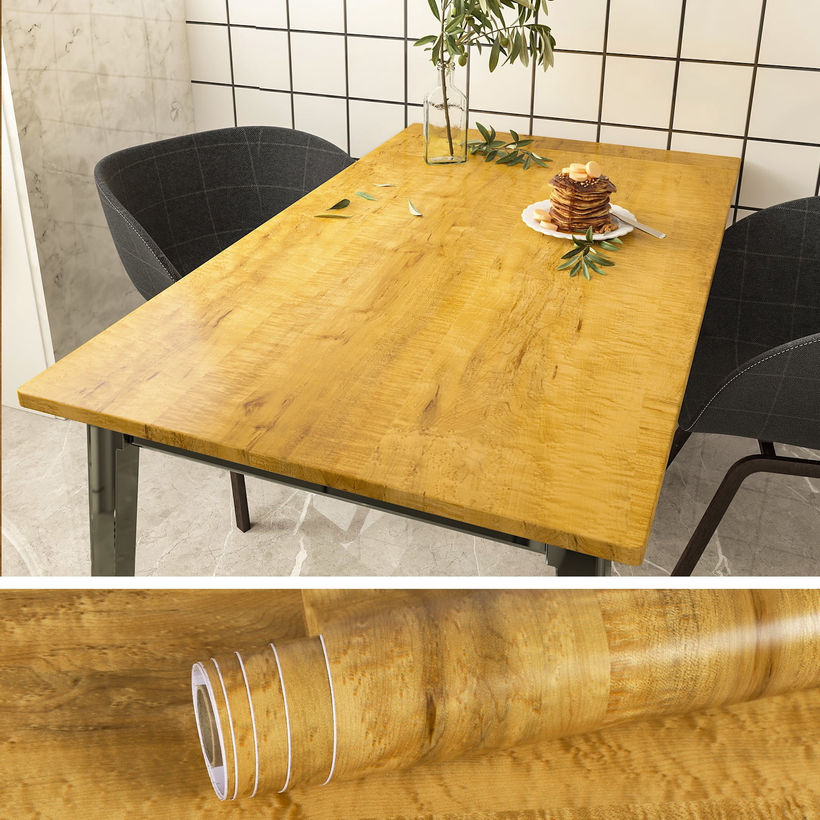 VEELIKE 15.7''x118'' Wood Wallpaper Peel and Stick Waterproof Gold Wood Grain Contact Paper Self Adhesive Removable Wood Look Wallpaper Vinyl Decorative Wall Covering for Cabinets Furniture Bedroom
