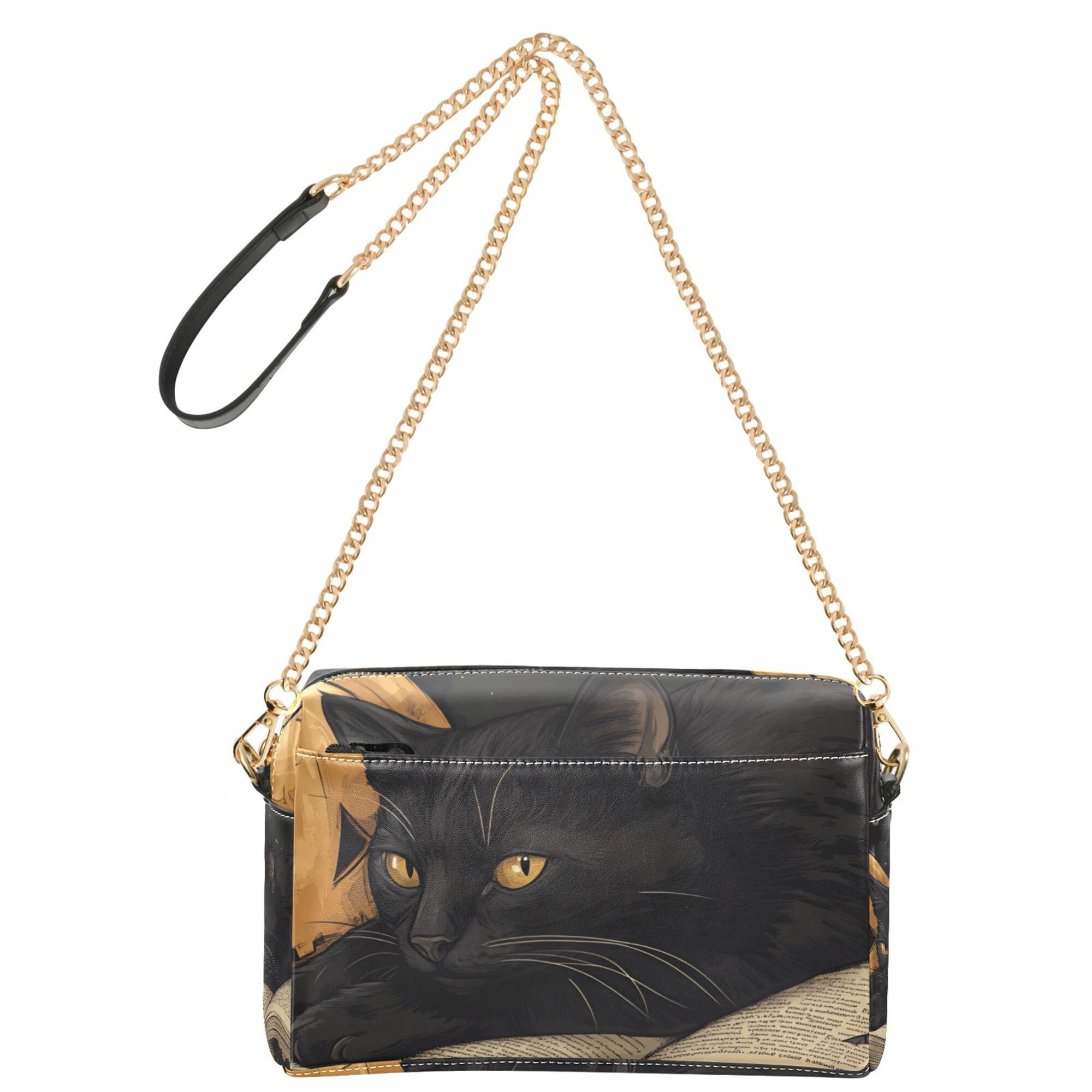 FORMRS Women Crossbody Purse with Chain Strap Vegan Leather Shoulder Handbag, Retro Halloween Cat
