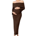 thumbnail image 2 of Stamzod Maternity Dress Womens One-Shoulder Long Sleeve Bodycon Wedding Guest Dress formal Long Pregnancy Dresses for Women Coffee L, 2 of 6