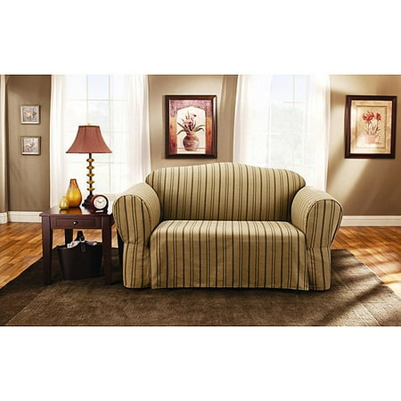 Sure Fit Cotton Stripe Sofa Slipcover, Cocoa