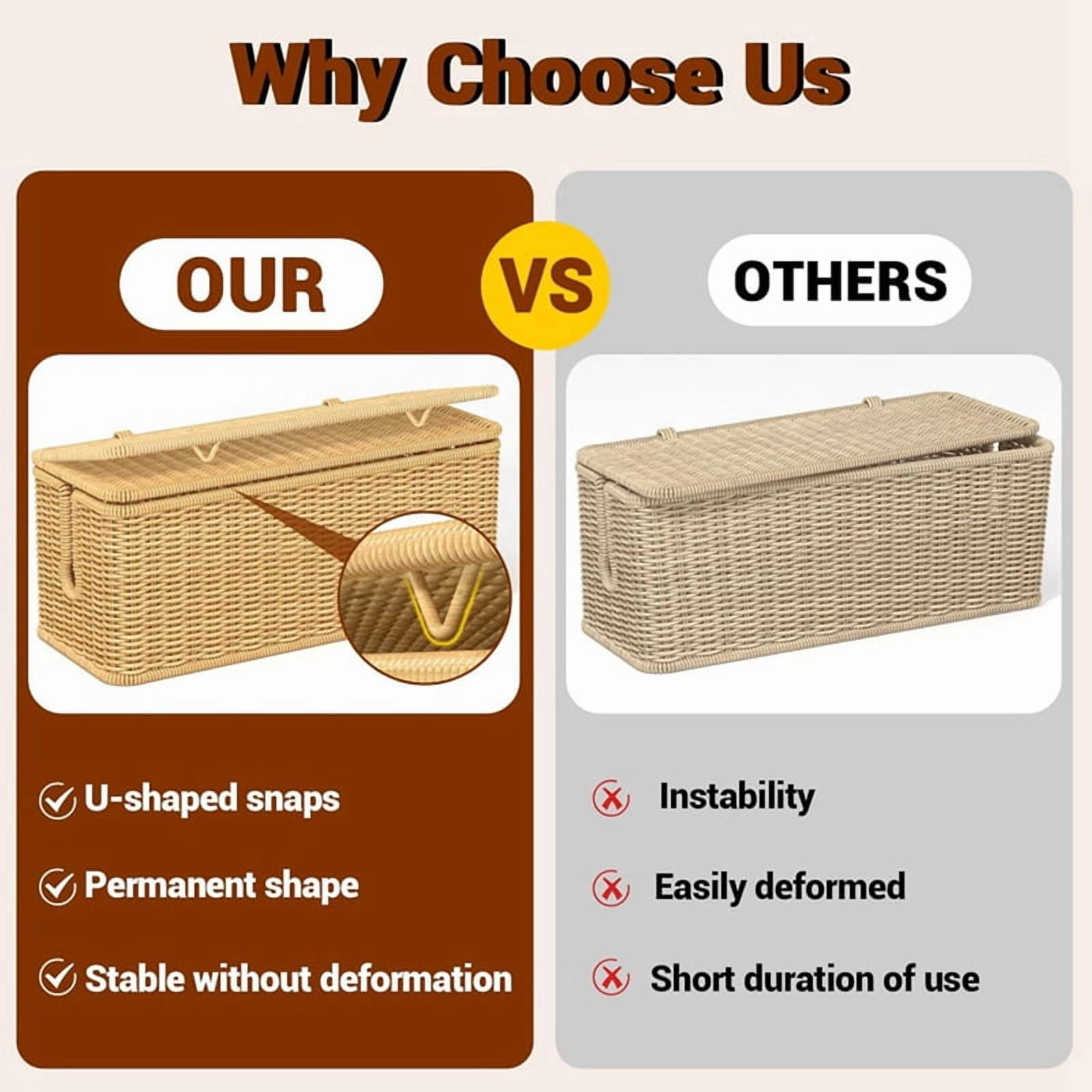 Cable Management Box, Power Strip Organizer with Locked Cover,Handmade Rattan Cable Organizer Cords Hider,Cord Organizer