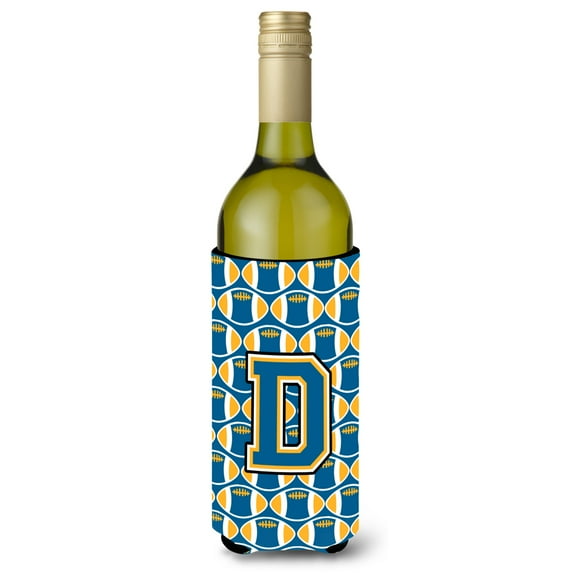 Carolines Treasures CJ1077-DLITERK Letter D Football Blue and Gold Wine Bottle Beverage Insulator Hugger  Wine Bottle