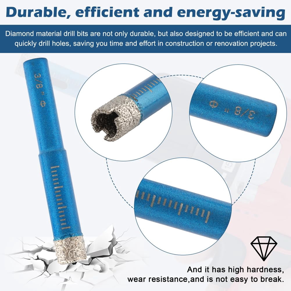 FRKSMD-9Pcs Diamond Drill Bit Set, Multifunctional Precision Drilling Tool for Porcelain Tile Ceramic Glass Granite Concrete, Blue Dry Diamond Bits