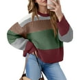 thumbnail image 2 of Women's Color Block Cropped Sweaters Winter Trendy Casual Going Out Striped Pullover Tops for Fall and Winter, Stylish and Comfortable, Perfect for Fashionable Wear,Coffee,Size L, 2 of 5