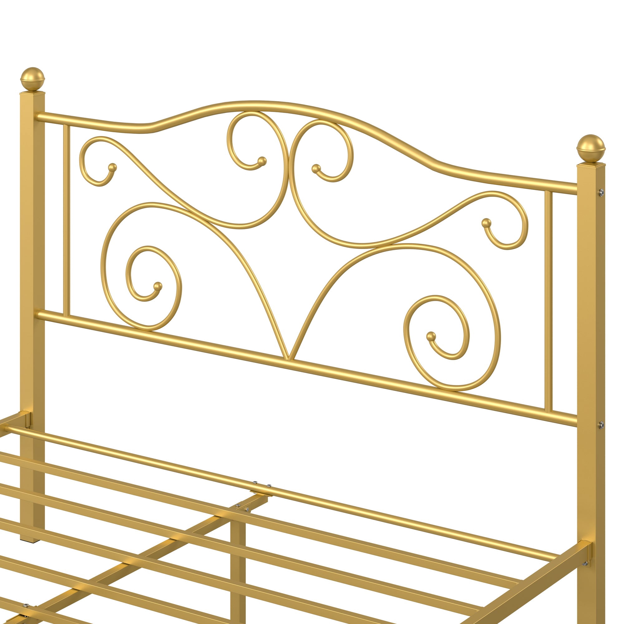 VECELO Queen Size Metal Platform Bed Frame with Arched Headboard and Footboard, Heavy Duty Steel Slat Support, Under-Bed Storage, No Box Spring Needed, Gold