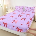 thumbnail image 3 of Feelyou Kawaii Bowknot Ribbon Queen Sheet Sets for Girl, Cartoon Purple Red Flat Sheet, Fairy Tale Princess Queen Fitted Sheet, Luxury Bedroom Decor, 4pcs, 3 of 7