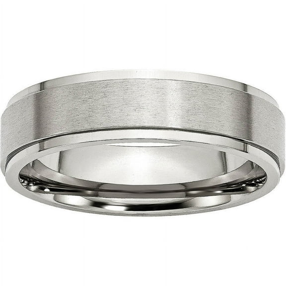 Stainless Steel Ridged Edge 6mm Brushed and Polished Band