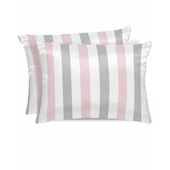 Hokiten King Size Pillow Cases Set of 2, Pillow Covers for Bed, Pink Grey Striped Satin Pillowcases with Zipper for Hair/Skin, Geometric Vertical Stripes Minimalist 20x36 Inches