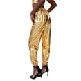 thumbnail image 3 of Musuos Women Shiny Metallic Jogger Pants, High Waist Stretchy Holographic Color Hip Hop Trousers, 3 of 5