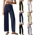 thumbnail image 5 of Women's stretch twill cotton cropped wide-leg jeans with pockets, casual ankle-length jeans, 5 of 8