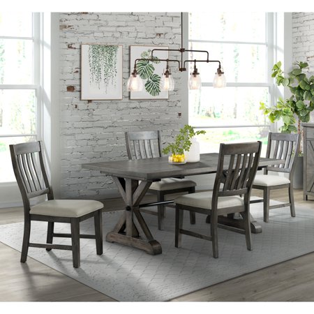 HomeStock 5 Piece Dining Set 96 Rectangular Extendable Table 4 Upholstered Side Chairs Distressed Gray Wood Seats 8