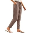 thumbnail image 5 of ZHENHONG Casual Pants for Women Women's Cotton Linen Straight Leg Pants Elastic Drawstring Casual Trousers With Pockets Summer Beach Pants, 5 of 6