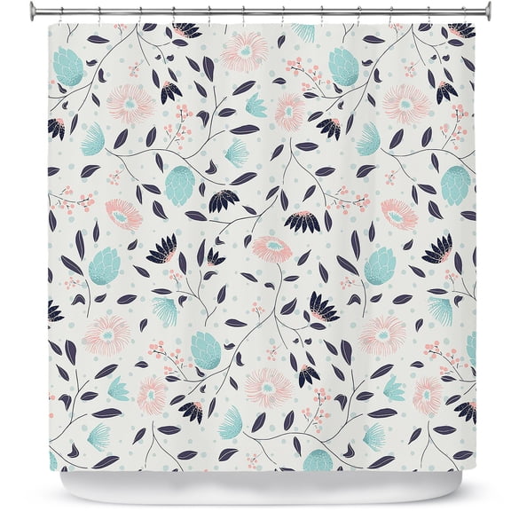 Shower Curtains 70" x 73" from DiaNoche Designs by Metka Hiti - Midnight Bloom Blue Pink
