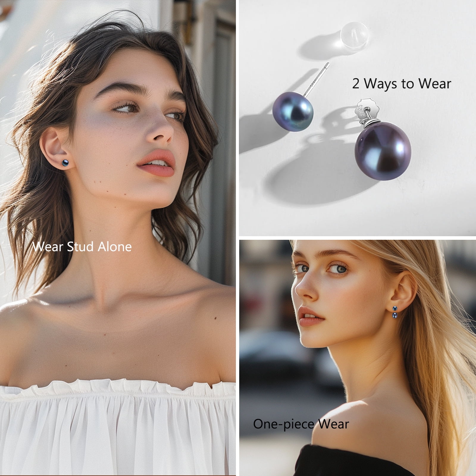 Black Pearl Drop & Dangle Earrings for Women - 925 Sterling Silver Freshwater Cultured Pearls, Hypoallergenic Elegant Jewelry Gift for Her